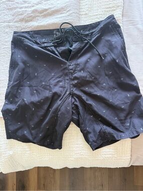 Men's Black Swim Board Shorts with Subtle Geometric Print